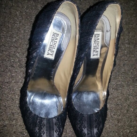 BADGLEY MISCHKA-BRYNN-Black Lace and Nude Pumps-Size 7.5M-Excellent - Picture 6 of 8